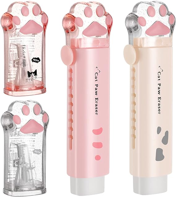 A 4 Suministros Escolares Lindos con Patas de Gato Kawaii Lindo Sacapuntas de Pata de Gato y Borrador Retráctil en Forma de Pata de Gato Suministros Escolares para Niños Oficina Escuela Hogar.