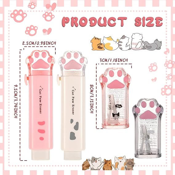A 4 Suministros Escolares Lindos con Patas de Gato Kawaii Lindo Sacapuntas de Pata de Gato y Borrador Retráctil en Forma de Pata de Gato Suministros Escolares para Niños Oficina Escuela Hogar.