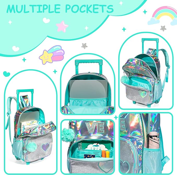A ZBAOGTW Mochila con ruedas para niñas y niños, mochila con ruedas para niñas primarias, mochila con ruedas, equipaje de mano, Verde.