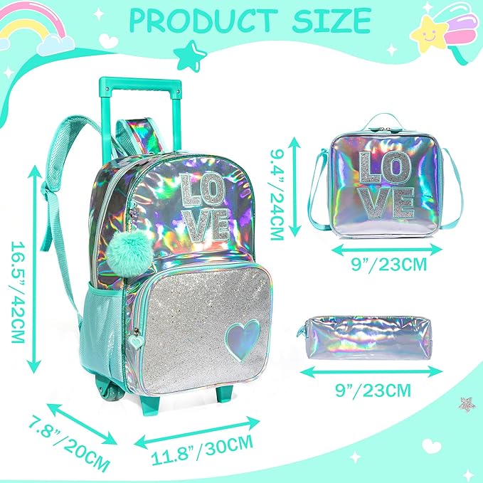 A ZBAOGTW Mochila con ruedas para niñas y niños, mochila con ruedas para niñas primarias, mochila con ruedas, equipaje de mano, Verde.