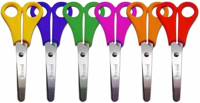 A KOOVI 24 tijeras escolares de acero inoxidable derecha colores surtidos tijeras de mano herramienta artesanal ideales para uso diario escuela u oficina tijeras portatiles.
