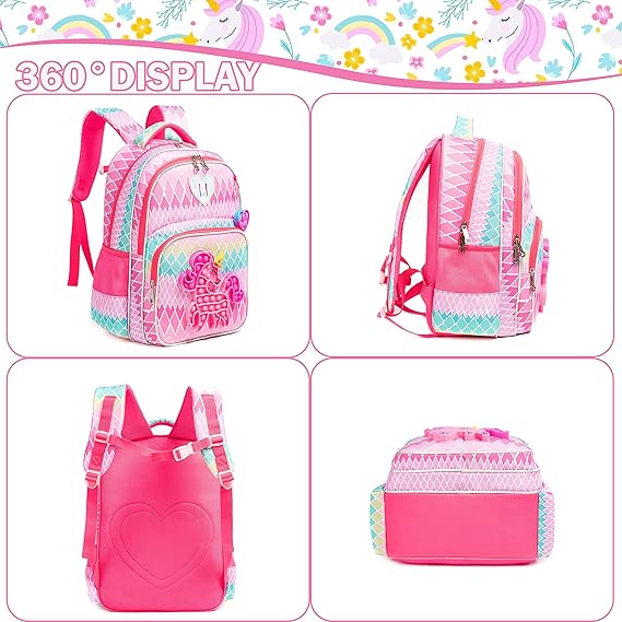 A Mochila para Gilrs Mochilas para niños con lentejuelas para estudiantes de primaria preescolar, bolsa para laptop, con fiambrera.
