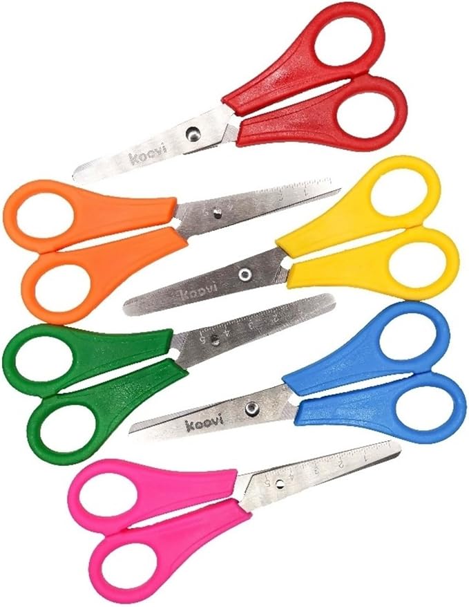 A KOOVI 24 tijeras escolares de acero inoxidable derecha colores surtidos tijeras de mano herramienta artesanal ideales para uso diario escuela u oficina tijeras portatiles.