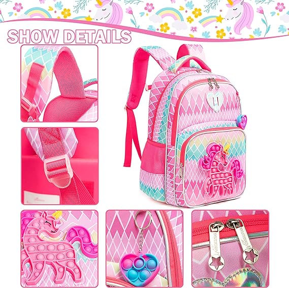 A Mochila para Gilrs Mochilas para niños con lentejuelas para estudiantes de primaria preescolar, bolsa para laptop, con fiambrera.