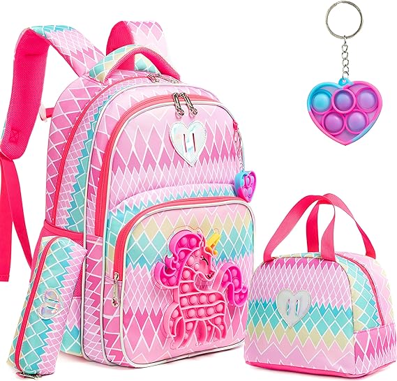 A Mochila para Gilrs Mochilas para niños con lentejuelas para estudiantes de primaria preescolar, bolsa para laptop, con fiambrera.