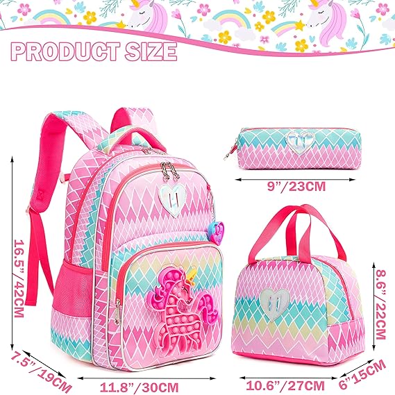 A Mochila para Gilrs Mochilas para niños con lentejuelas para estudiantes de primaria preescolar, bolsa para laptop, con fiambrera.