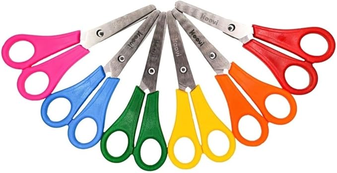 A KOOVI 24 tijeras escolares de acero inoxidable derecha colores surtidos tijeras de mano herramienta artesanal ideales para uso diario escuela u oficina tijeras portatiles.