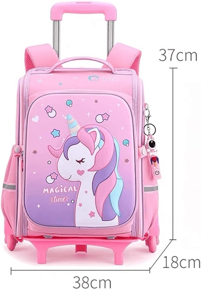 A Mochila con Ruedas para Niños Niñas, Mochila Escolar Impermeable Gran Capacidad para Estudiante de 5-12 años, Mochila de Viaje para Niños Manos Libre Maleta Ideal para Estudiantes (Rosa).
