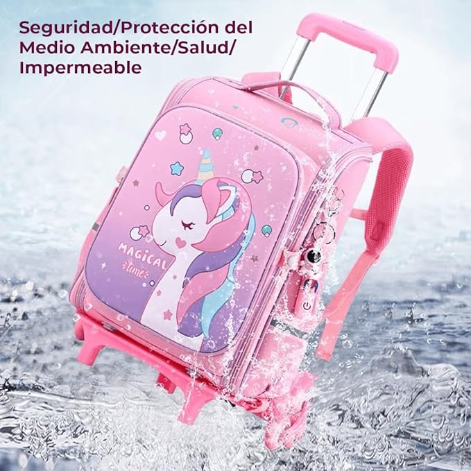 A Mochila con Ruedas para Niños Niñas, Mochila Escolar Impermeable Gran Capacidad para Estudiante de 5-12 años, Mochila de Viaje para Niños Manos Libre Maleta Ideal para Estudiantes (Rosa).