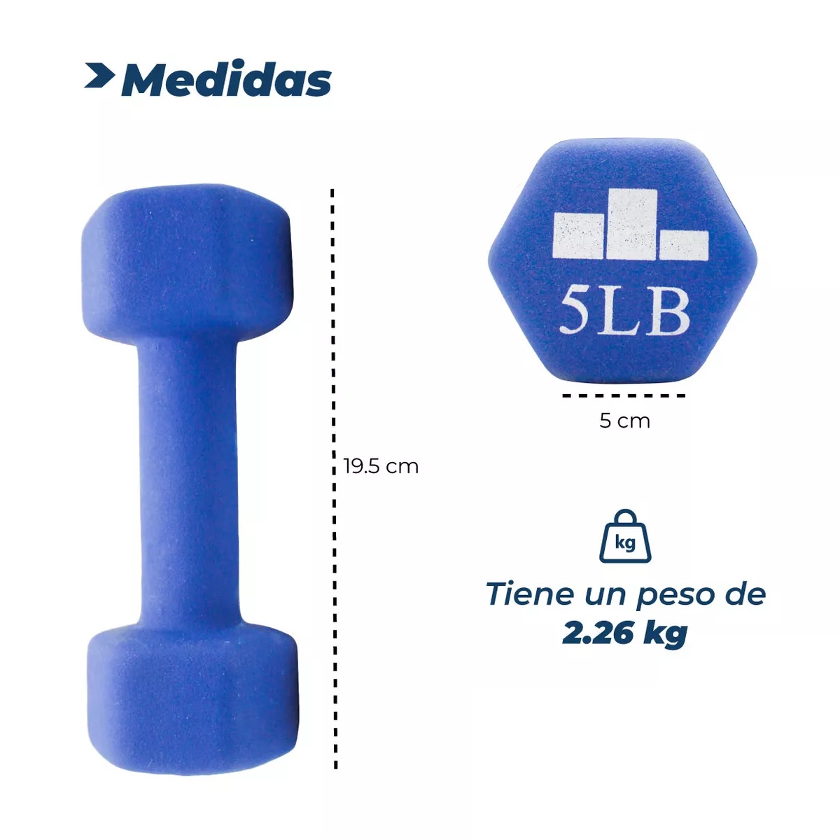 Mancuerna Pesa 5 Lb 2.26 Kg Neopreno 1 Pieza Azul.