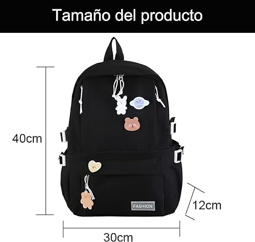 A LUNA PARK Mochilas para Laptop con Pines y Colgante Mochilas Kawaii Coreana, Mochila de Gran Capacidad, Mochilas Casuales, Mochila de Viaje para Mujeres.