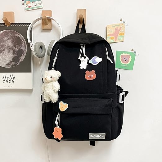 A LUNA PARK Mochilas para Laptop con Pines y Colgante Mochilas Kawaii Coreana, Mochila de Gran Capacidad, Mochilas Casuales, Mochila de Viaje para Mujeres.