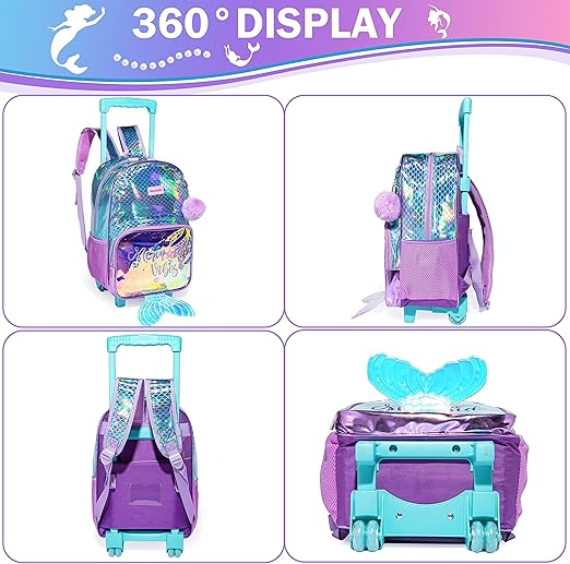 A Meetbelify Mochila rodante para niñas con ruedas, mochila rodante para niñas primarias.