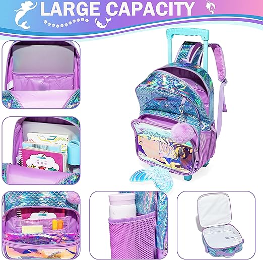 A Meetbelify Mochila rodante para niñas con ruedas, mochila rodante para niñas primarias.
