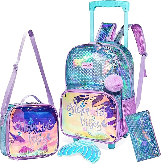 A Meetbelify Mochila rodante para niñas con ruedas, mochila rodante para niñas primarias.