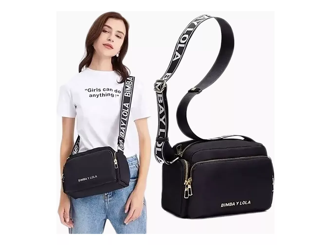M Bolsa bandolera Bimba y Lola Olympia Collection Bolso bandolera M nylon color negro.
