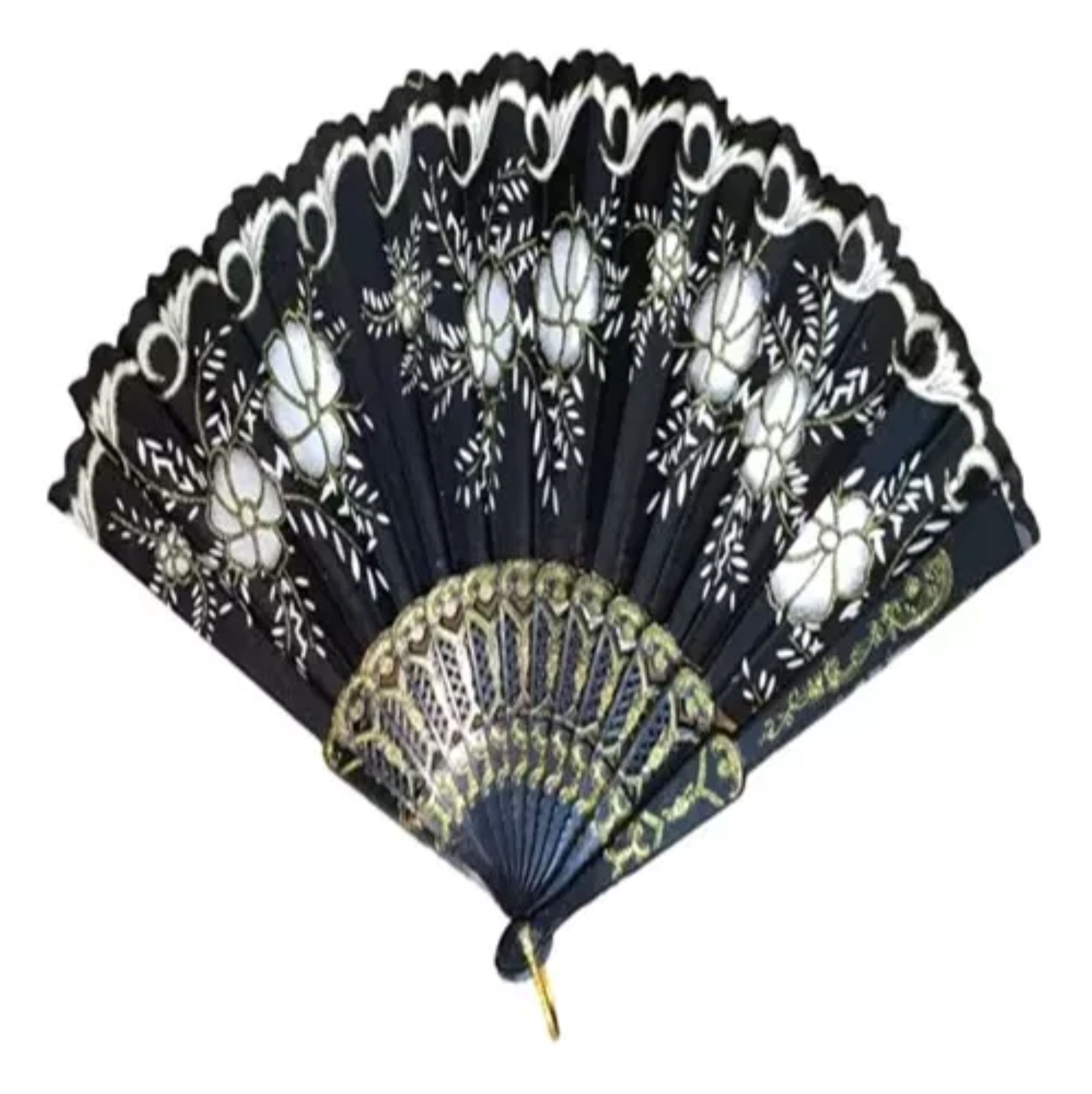 60 Abanico Negro Con Oro Plástico Tela Recuerdos Boda Danza.