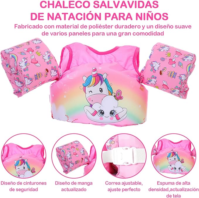 AXIDUN Chaleco Salvavidas para Niños Niña 3 4 5 6 Años Salvavidas para Bebe 30 a 55 Libras Natacion Kit.