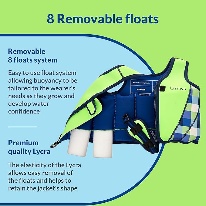 Limmys Chaleco de Natación de Neopreno de la Marca Premium para Niños - Flotador para el Aprendizaje de la Natación Ideal para Niños - Incluye una Bolsa con Cordón Extra.