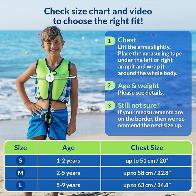 Limmys Chaleco de Natación de Neopreno de la Marca Premium para Niños - Flotador para el Aprendizaje de la Natación Ideal para Niños - Incluye una Bolsa con Cordón Extra.