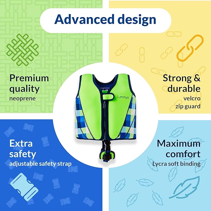 Limmys Chaleco de Natación de Neopreno de la Marca Premium para Niños - Flotador para el Aprendizaje de la Natación Ideal para Niños - Incluye una Bolsa con Cordón Extra.
