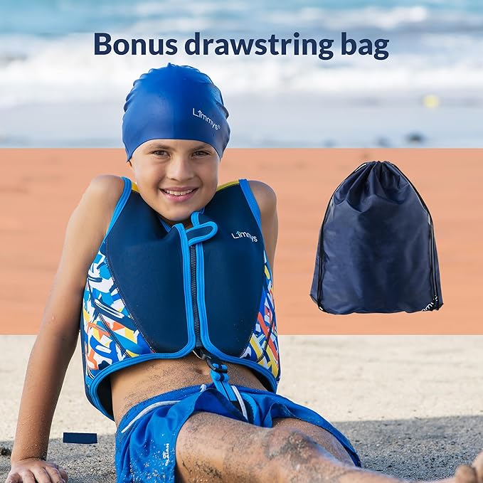Limmys Chaleco de Natación de Neopreno de la Marca Premium para Niños - Flotador para el Aprendizaje de la Natación Ideal para Niños - Incluye una Bolsa con Cordón Extra.