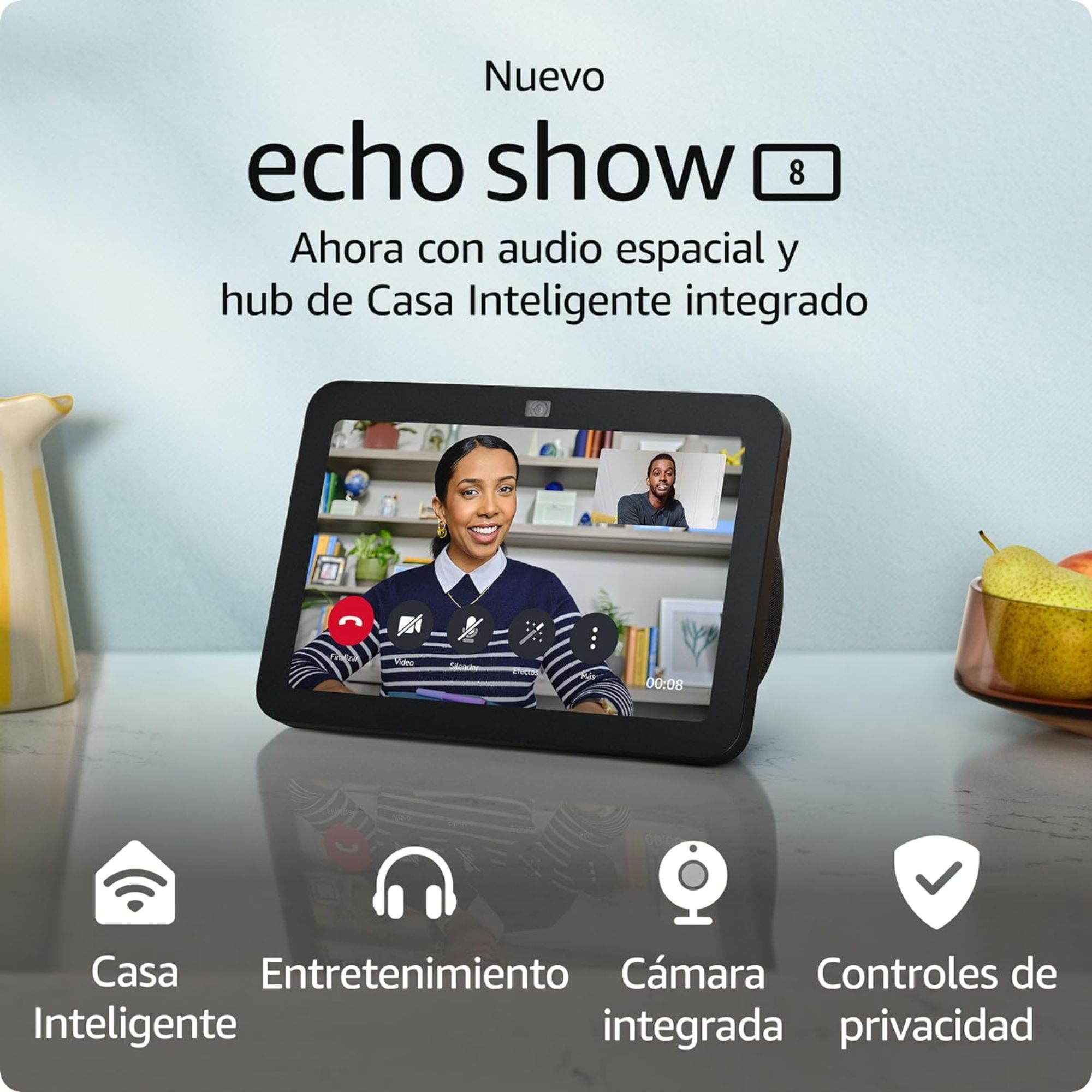 Amazon Echo Show 8 de 8'' Touch 3rd Gen con asistente virtual Alexa, con Audio Espacial, Negro.