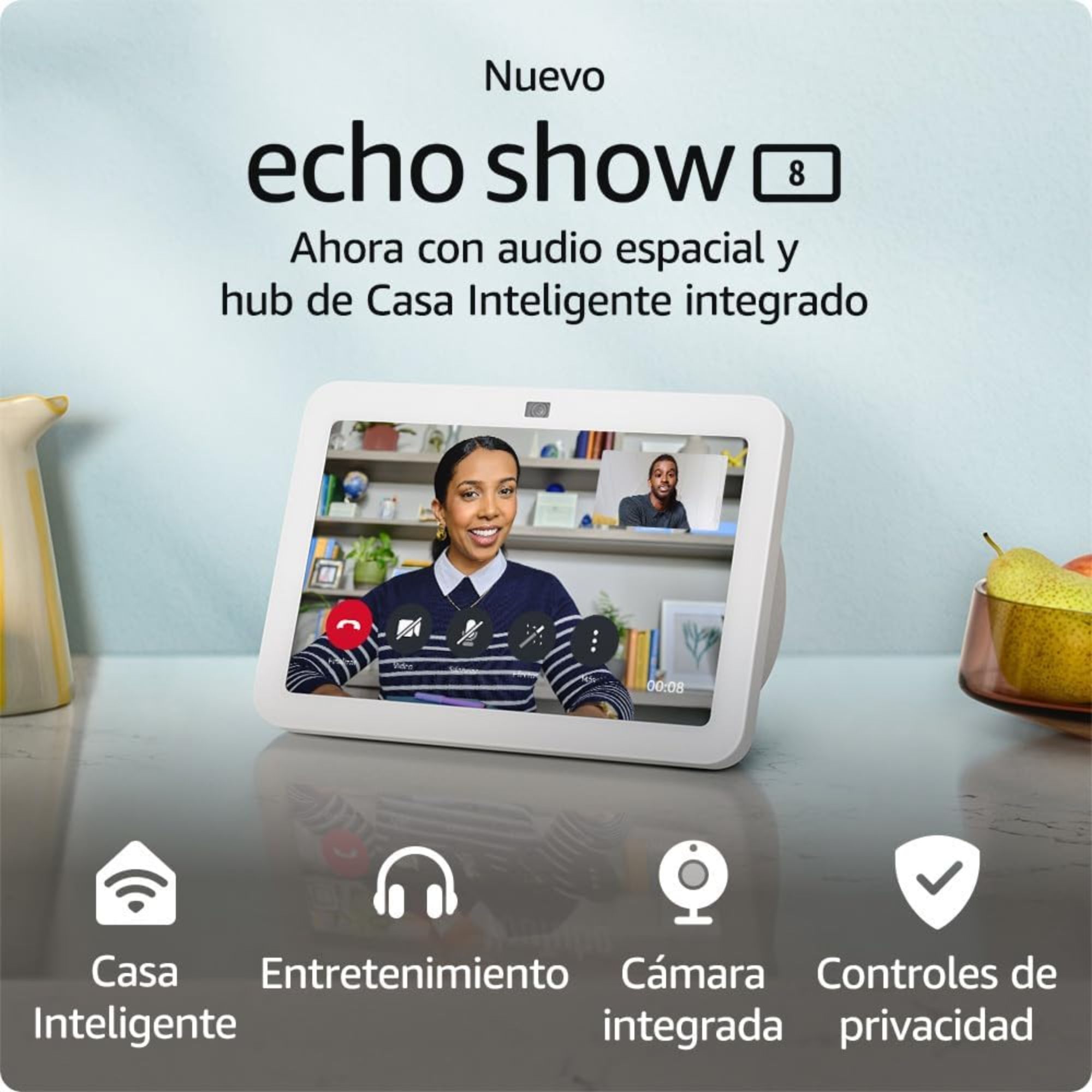 Amazon Echo Show 8 de 8'' Touch 3rd Gen con asistente virtual Alexa, con Audio Espacial, Blanco.