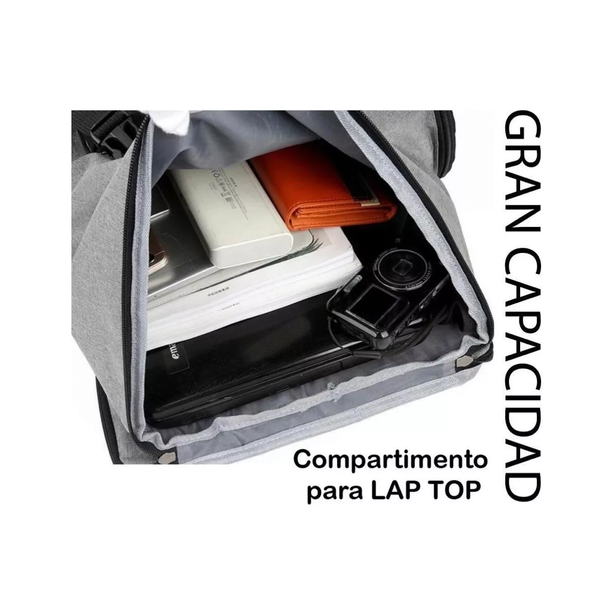 Mochila Back Pack Broche Antirrobo Casual Gym Gris Diseño Impermeable.