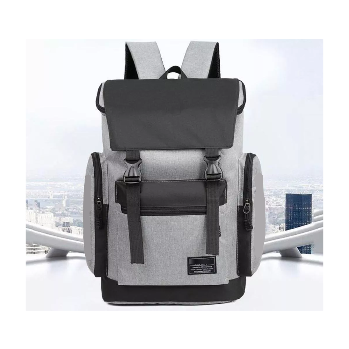 Mochila Back Pack Broche Antirrobo Casual Gym Gris Diseño Impermeable.