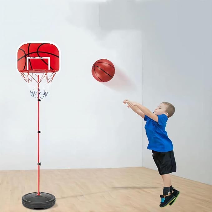 CHEHILL Juego de Canasta de Basquetbol y Soporte Niños, Aro de Baloncesto para Niños para Interiores y Exteriores Portátil Altura Ajustable 60-150 cm con 2 Pelota, Red, Bomba.
