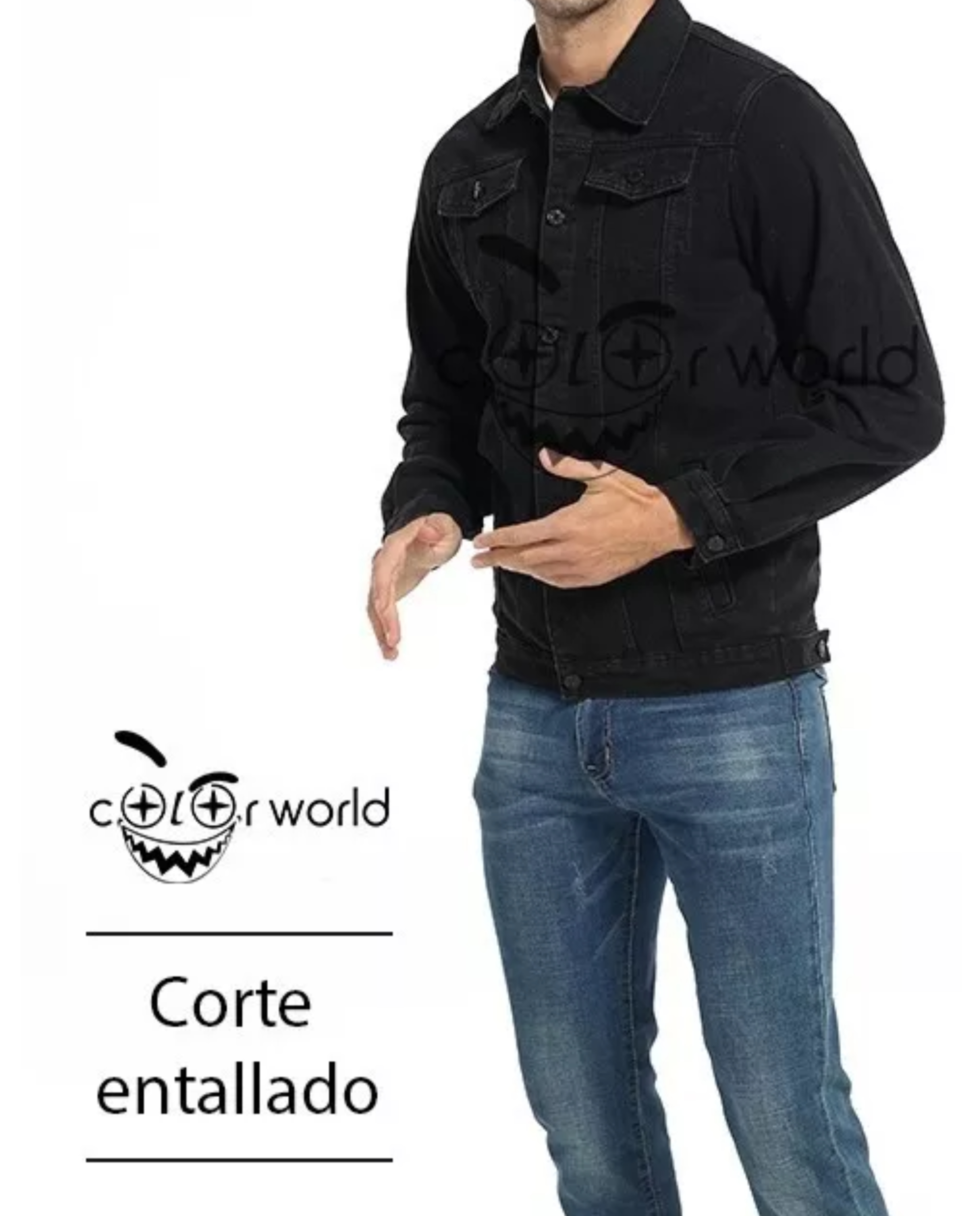 Chaqueta De Mezclilla Delgada Negro Slim Para Hombre.