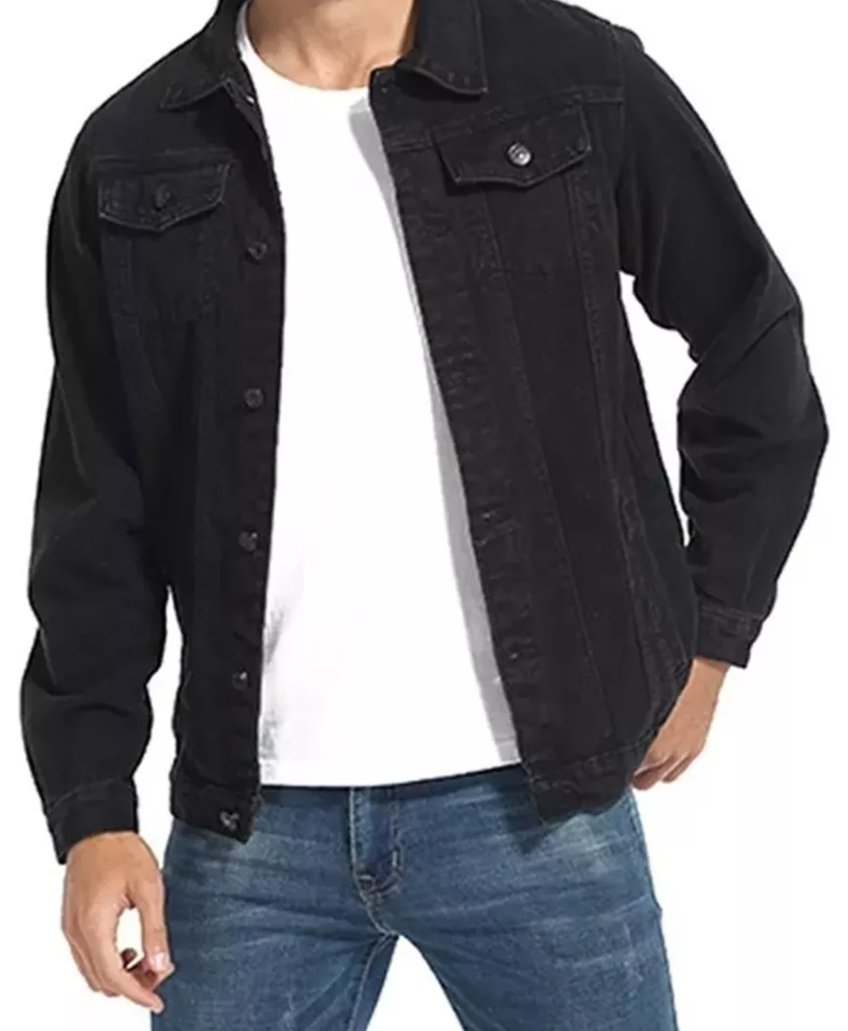 Chaqueta De Mezclilla Delgada Negro Slim Para Hombre.
