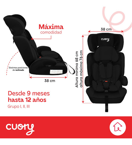Autoasiento Bebé Coche Desmontable Arnés 5 Puntos Seguridad.