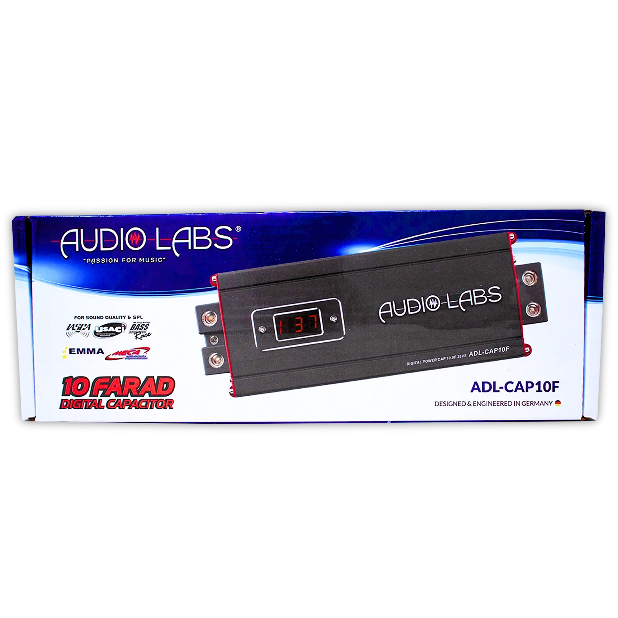 Capacitor Digital De 10 Faradios Audio Labs ADL-CAP10F Para auto (Negro : Negro con rojo) .