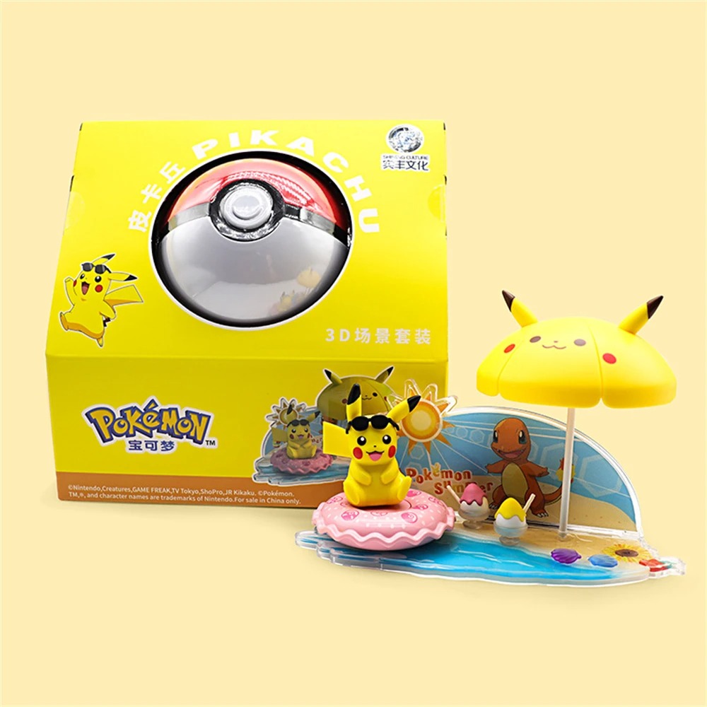 Figura Colección Anime Pokemon Pokeball Pikachu Sombrilla Diorama Set Regalo