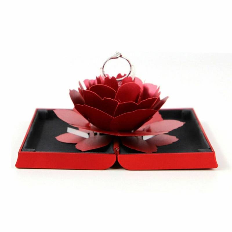 Caja Anillo Rosa 3D Joyería Compromiso San Valentín Regalo.