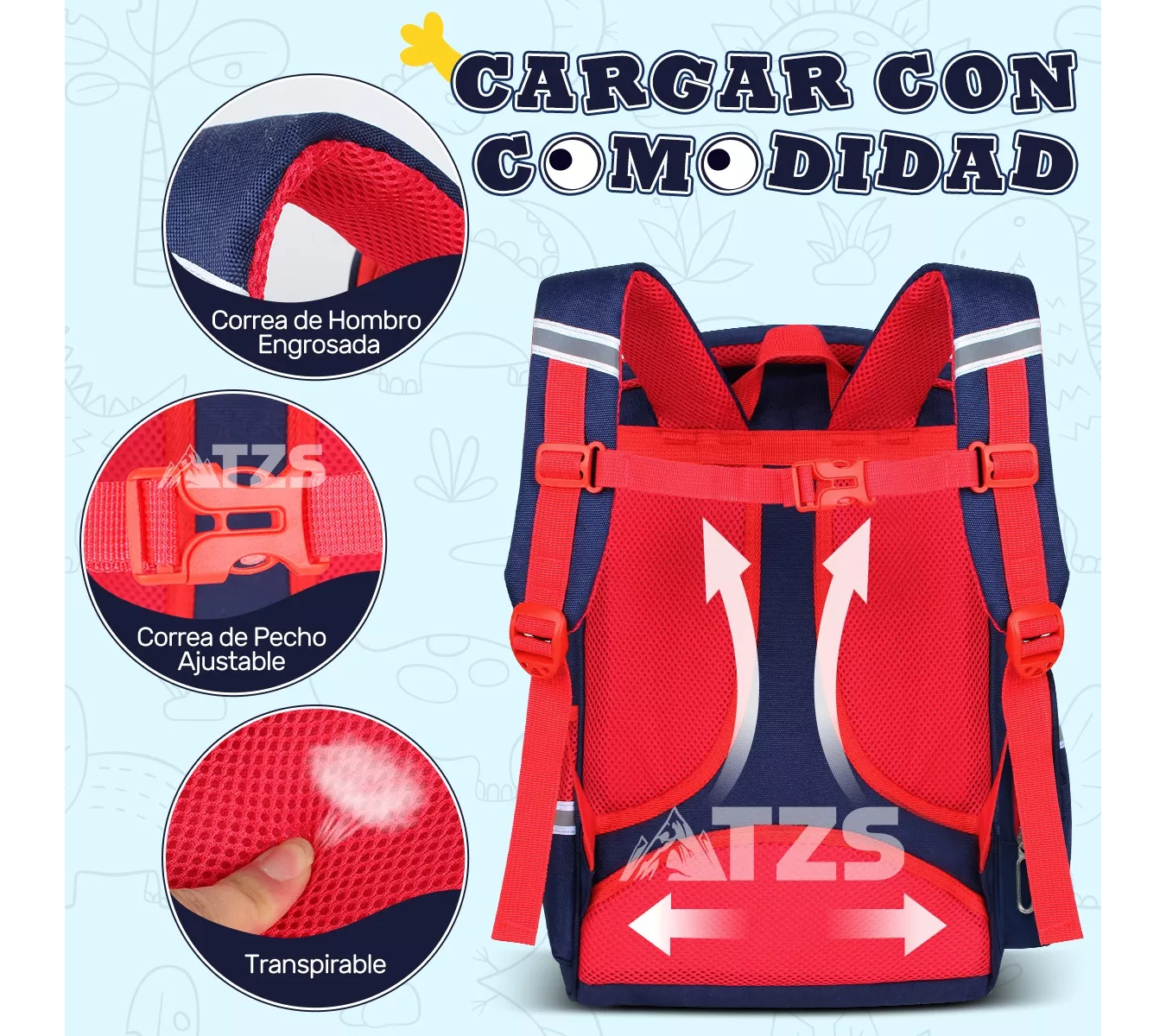 M Mochila Escolar Primaria Para Niños Infantil Dinosaurio Gran.