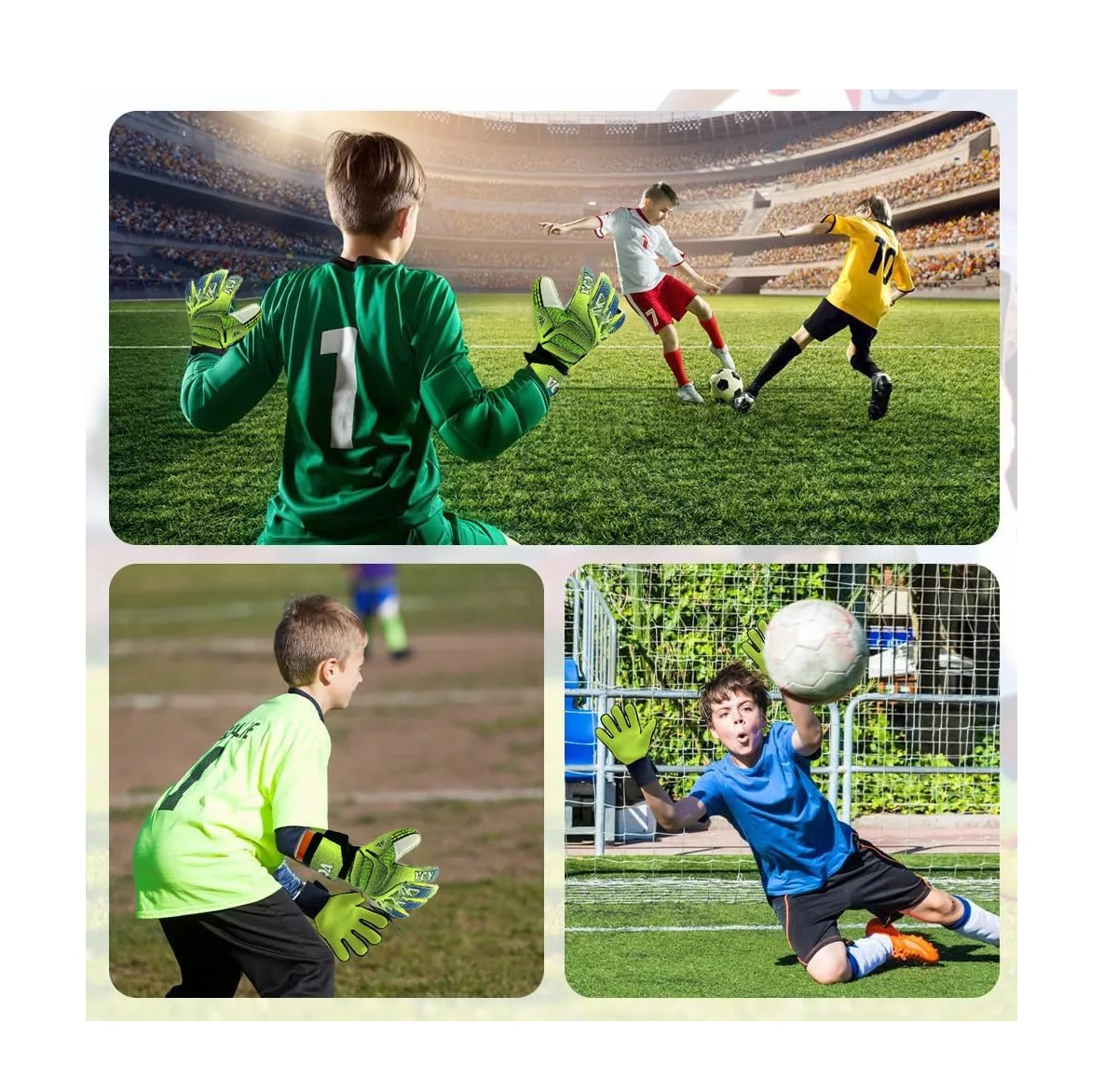 Guantes Profesionales De Portero De Fútbol Para Niños Talla 7 Verde.