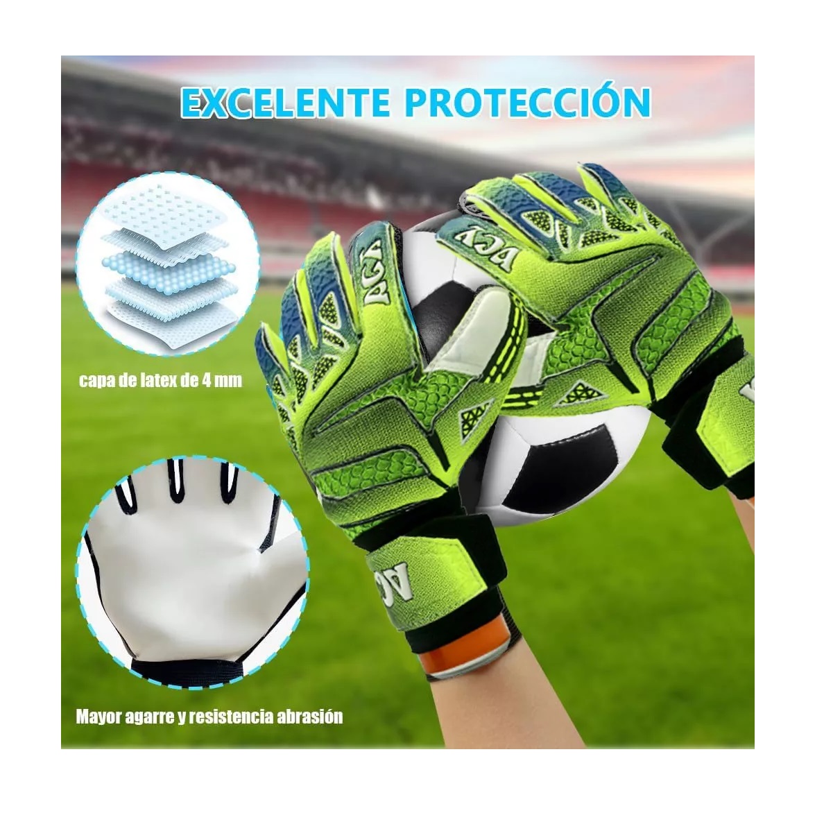 Guantes Profesionales De Portero De Fútbol Para Niños Talla 7 Verde.