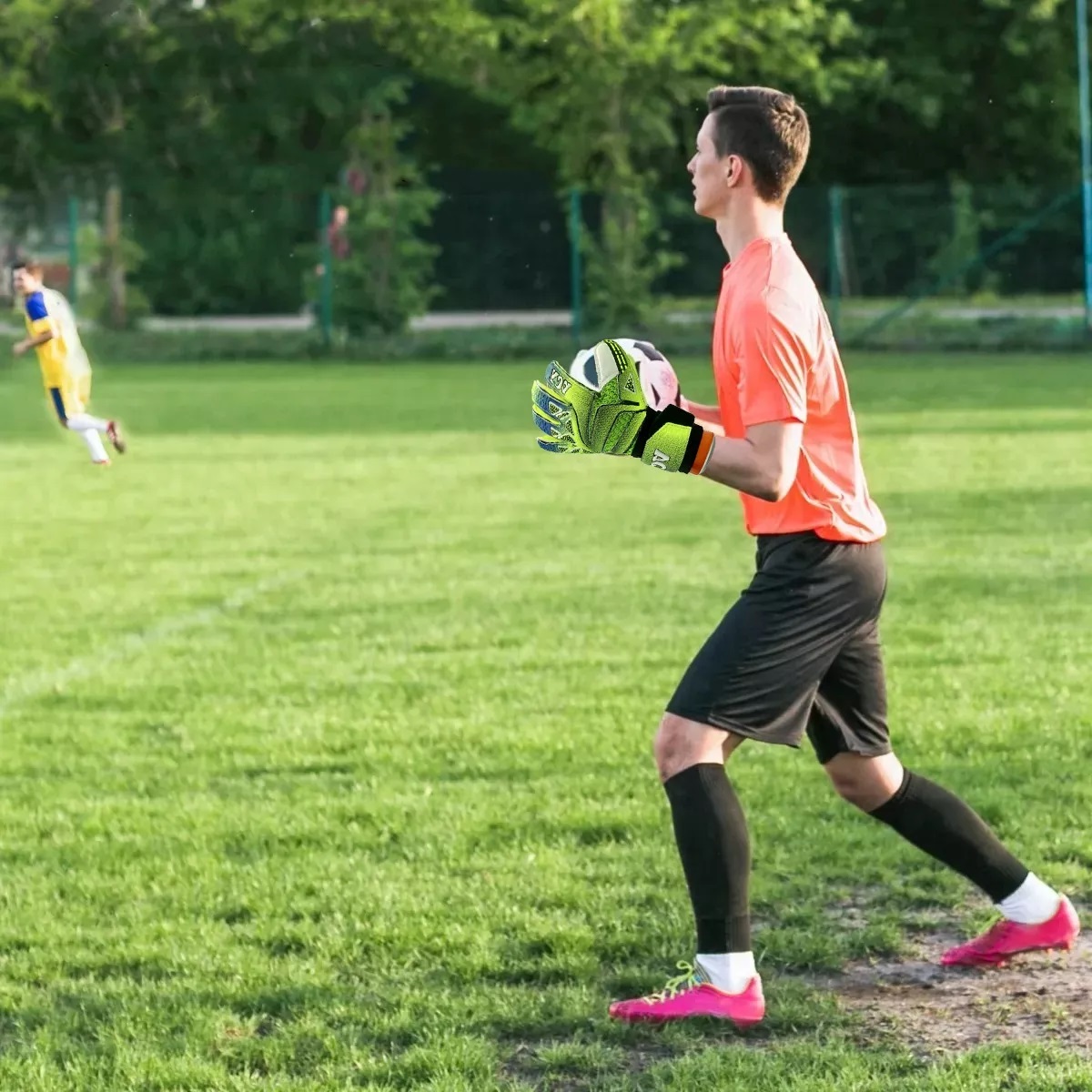 Guantes Profesionales De Portero De Fútbol Para Niños Talla 7 Verde.