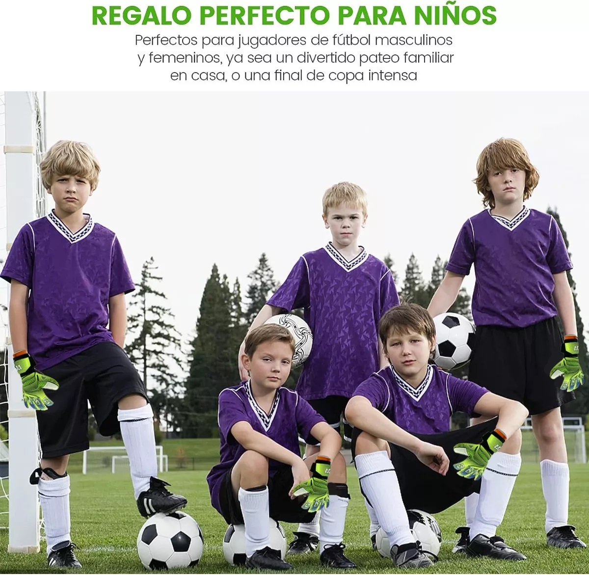 Guantes Profesionales De Portero De Fútbol Para Niños Talla 7 Verde.