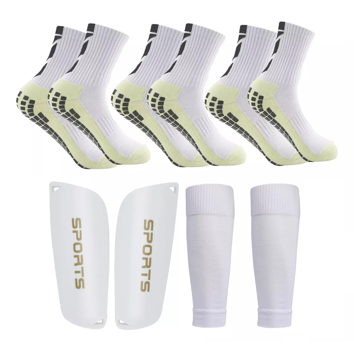 Set 5pz Espinillera Antideslizantes Calcetines Fútbol Blanco.
