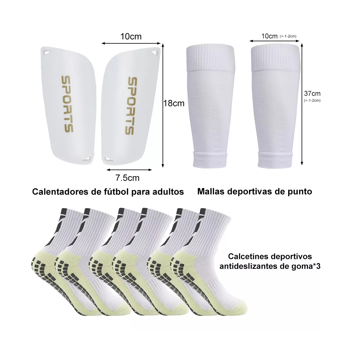 Set 5pz Espinillera Antideslizantes Calcetines Fútbol Blanco.