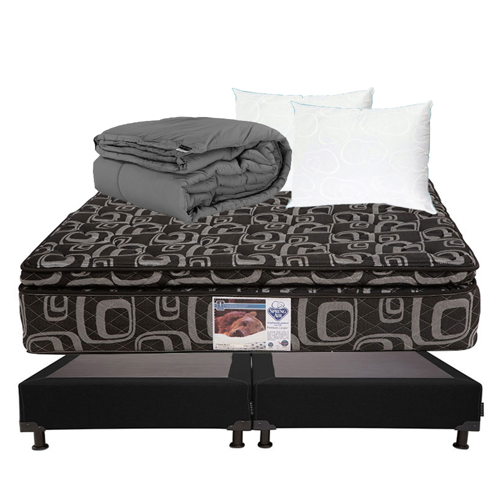 Colchon King Size Spring Air Morgan Con Box Negro, 2 Almohadas Osos y Edredon.