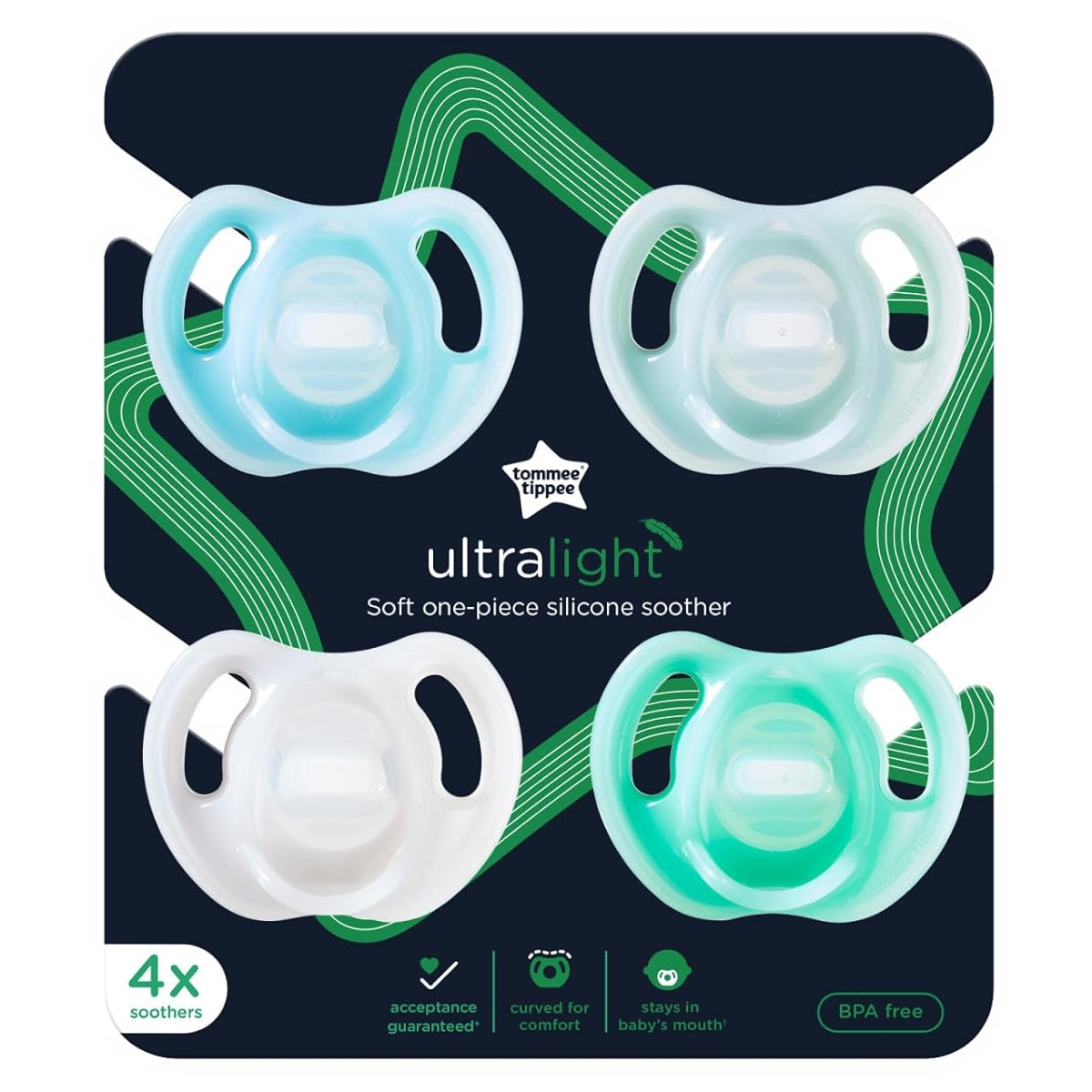 Chupón Tommee Tippee Ultra Light 0-6m 4pz Azul Verde.