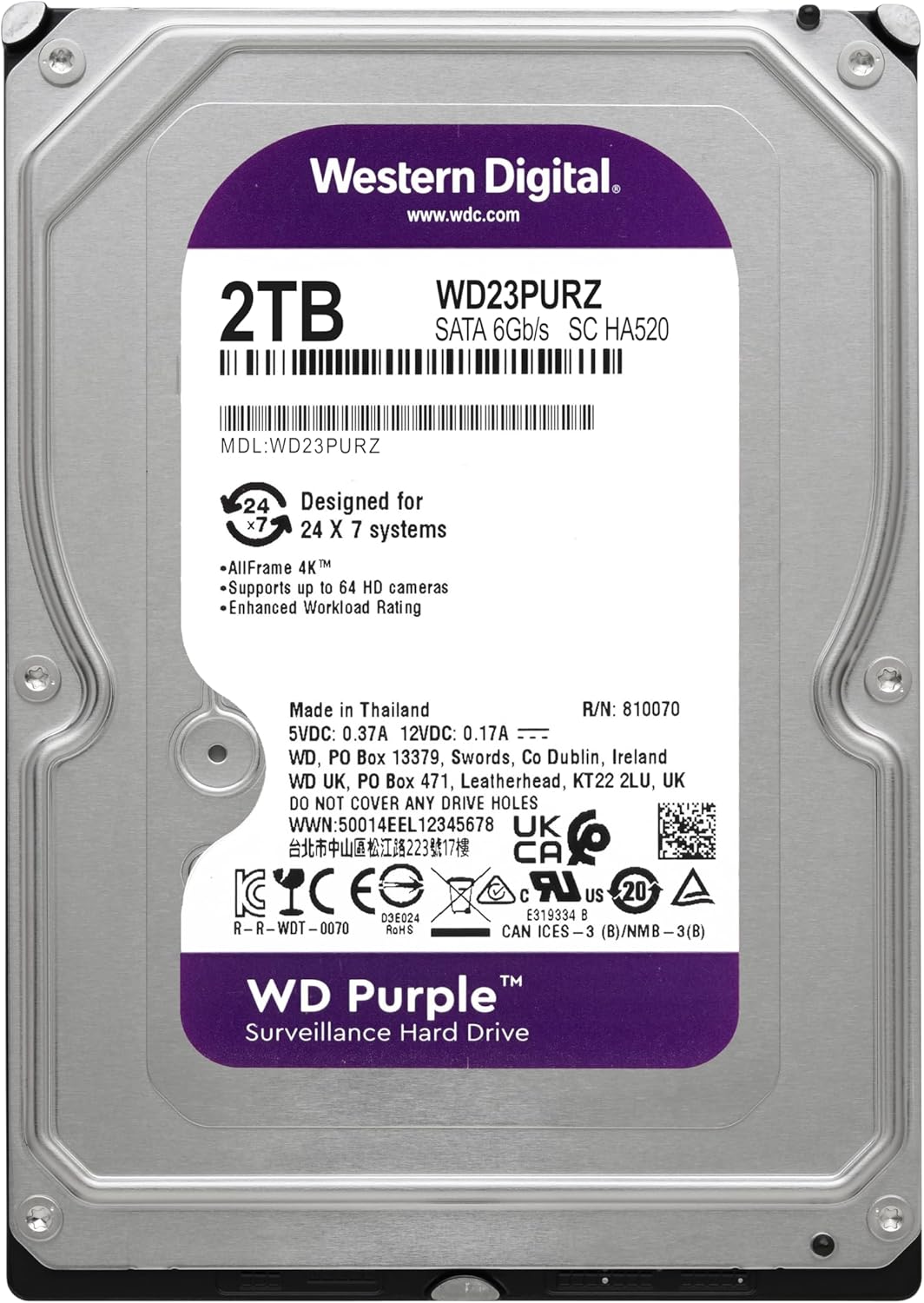 Disco Duro Interno Western Digital WD23PURZ 2TB 5400RPM SATAIII