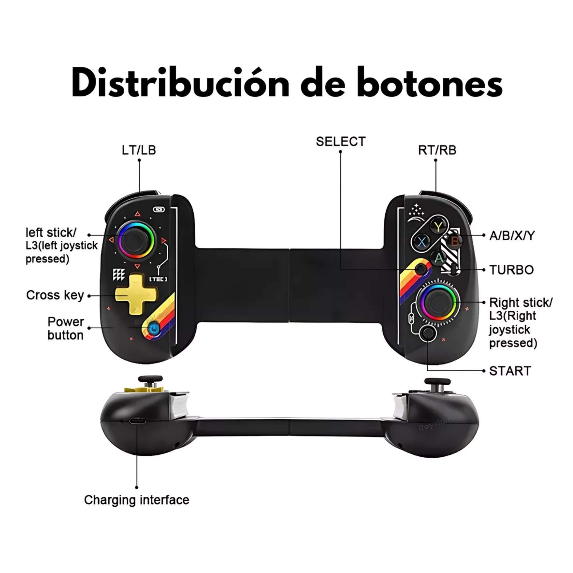 Control Gamepad Bsp D8 Joystick Rgb Hall Efect Para iPhone Android Nintendo Switch Ps3 Ps4 Ps5 Color Negro Starfield