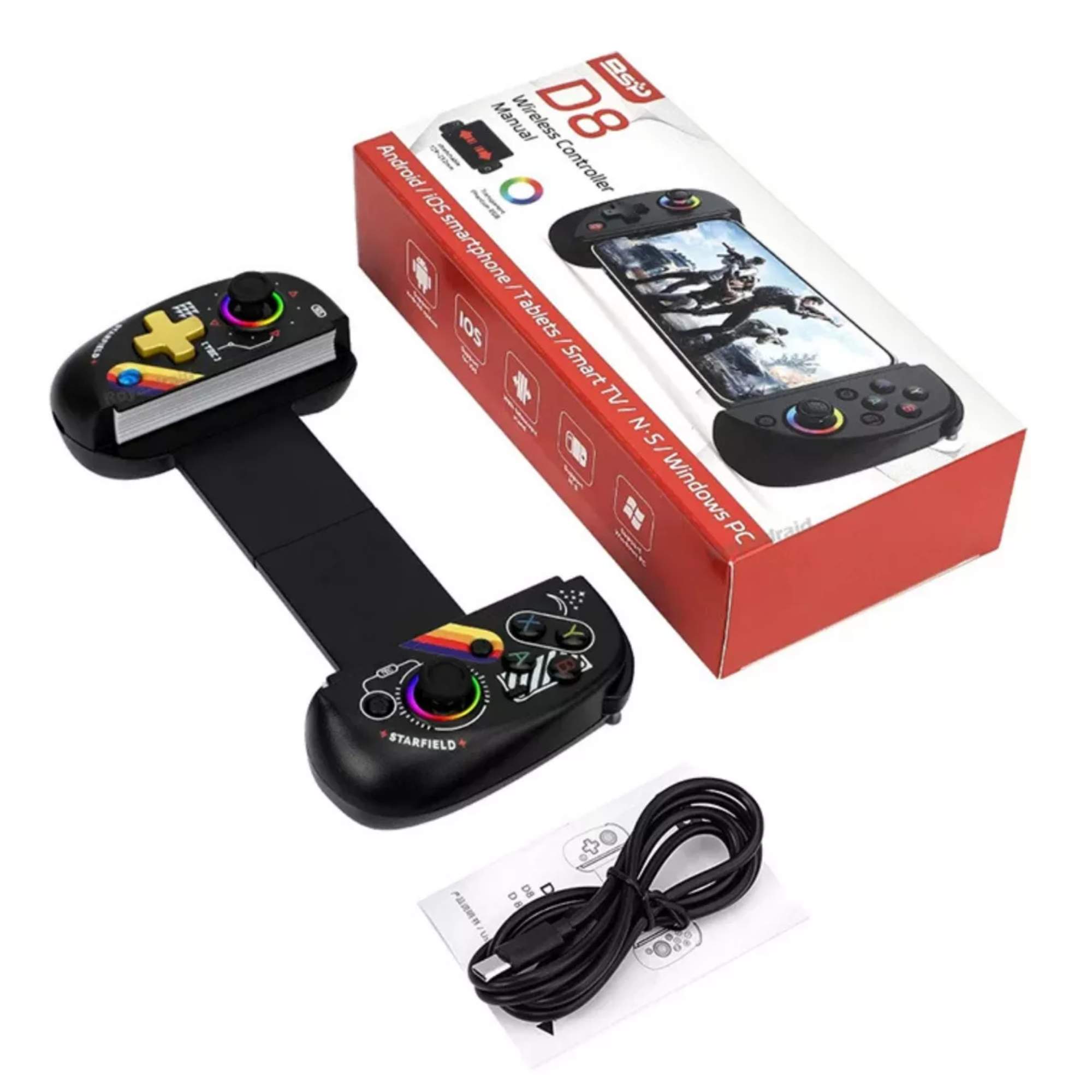 Control Gamepad Bsp D8 Joystick Rgb Hall Efect Para iPhone Android Nintendo Switch Ps3 Ps4 Ps5 Color Negro Starfield