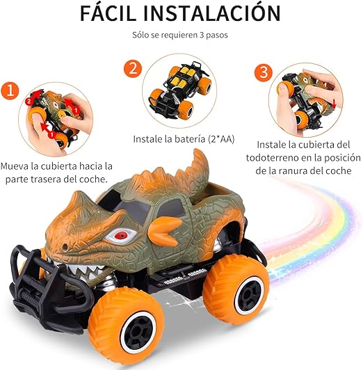 YCQYNHQ Carro de Control Remoto Dinosaurios, Carros de Control Remoto 4x4 Todo Terreno, Juguetes de Dinosaurios para Niños Mayores de 4 años, Regalos para el Día del Niño y el Cumpleaños.